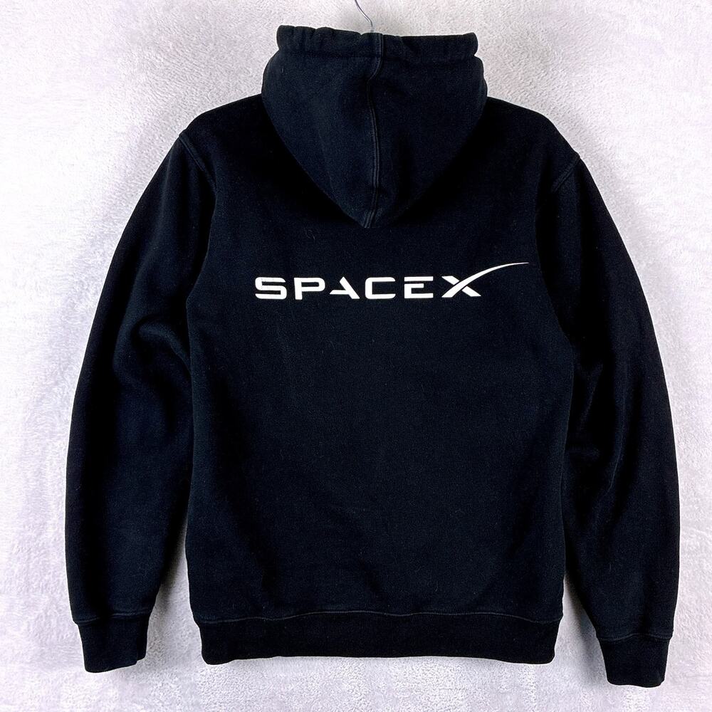 SpaceX Hoodie Mens S Black Double Sided Fleece Space Starship Tesla Starlink